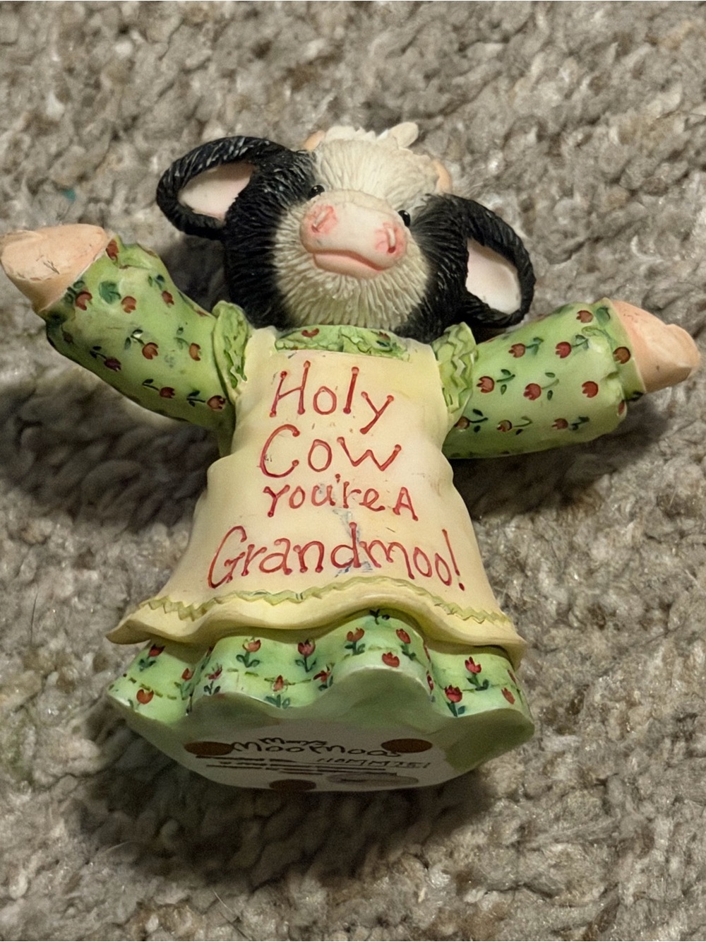 Mary’s Moo Moos Cow Figurine with 'Holy Cow You're a Grandmoo!' Apron - Green